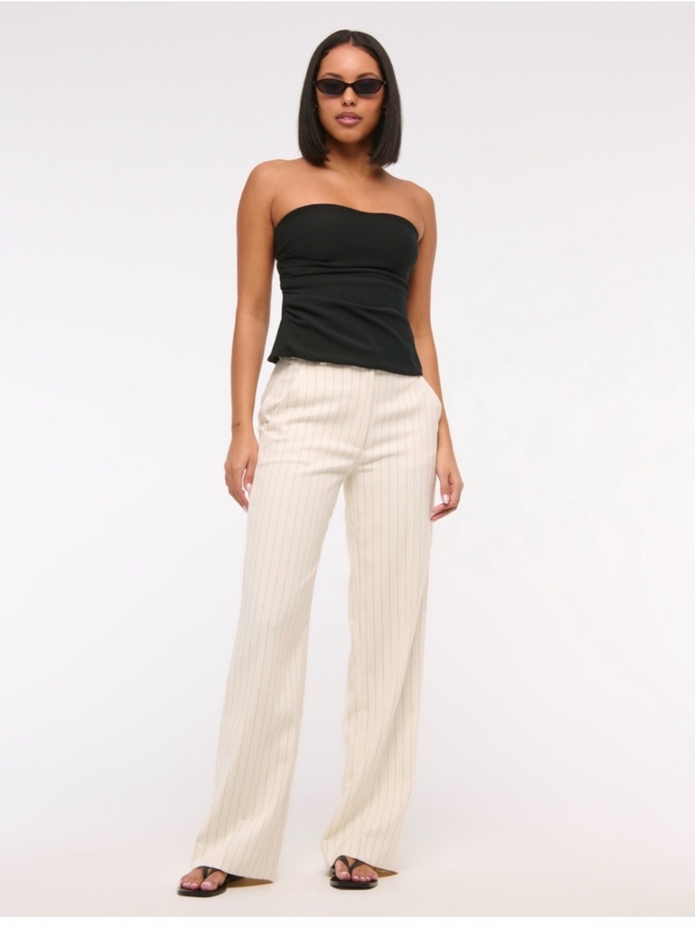 Abercrombie Tailored Wide-Leg Pinstripe Pants in Cream